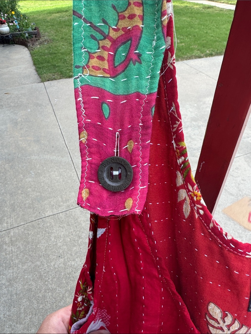 Kantha Patchwork Boho Jumpsuit with Button Front - Picture 6 of 12